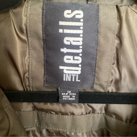 INTL details | Olive Green Utility Jacket Lightweight Lined Zip Up - 1X - Picture 4 of 13